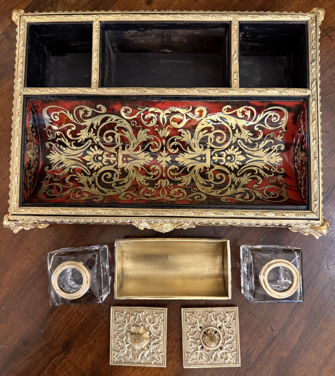 Grand encrier de bureau têtes égyptiennes marqueterie Boulle Louis XIV époque Napolèon III -photo-7