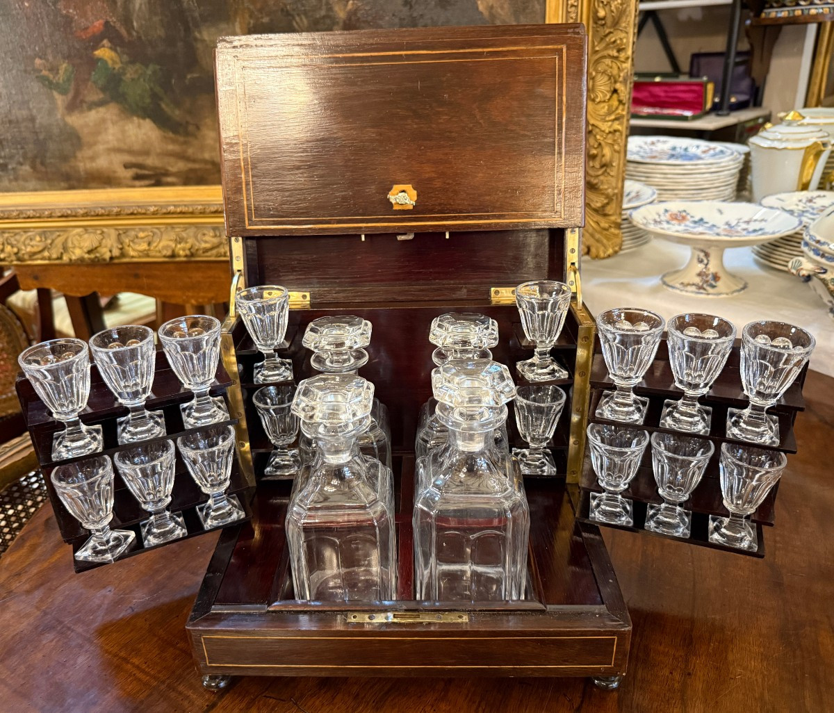 Charles X Period Liquor Cabinet With Rosewood And Lemonwood Marquetry And Crystal Interior