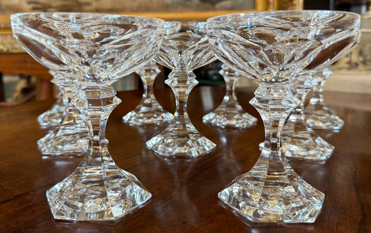Saint Louis 9 Large Crystal Champagne Coupes, Chambord Model-photo-2