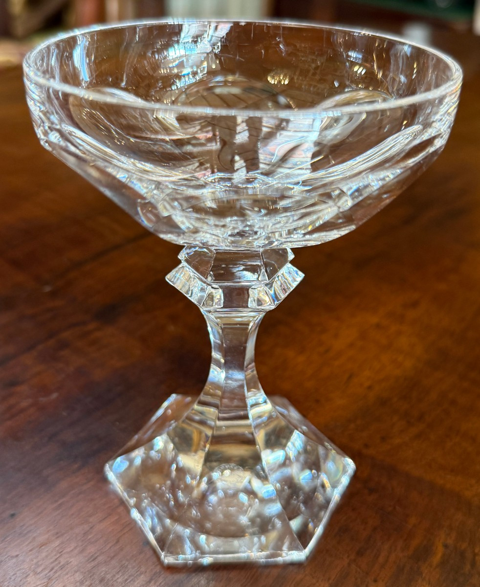 Saint Louis 9 Large Crystal Champagne Coupes, Chambord Model-photo-4