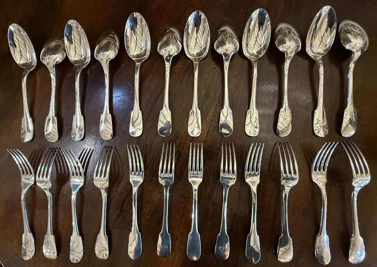Christofle 142-piece Silver-plated Flatware Set, Cluny Pattern, Very Good Condition-photo-4