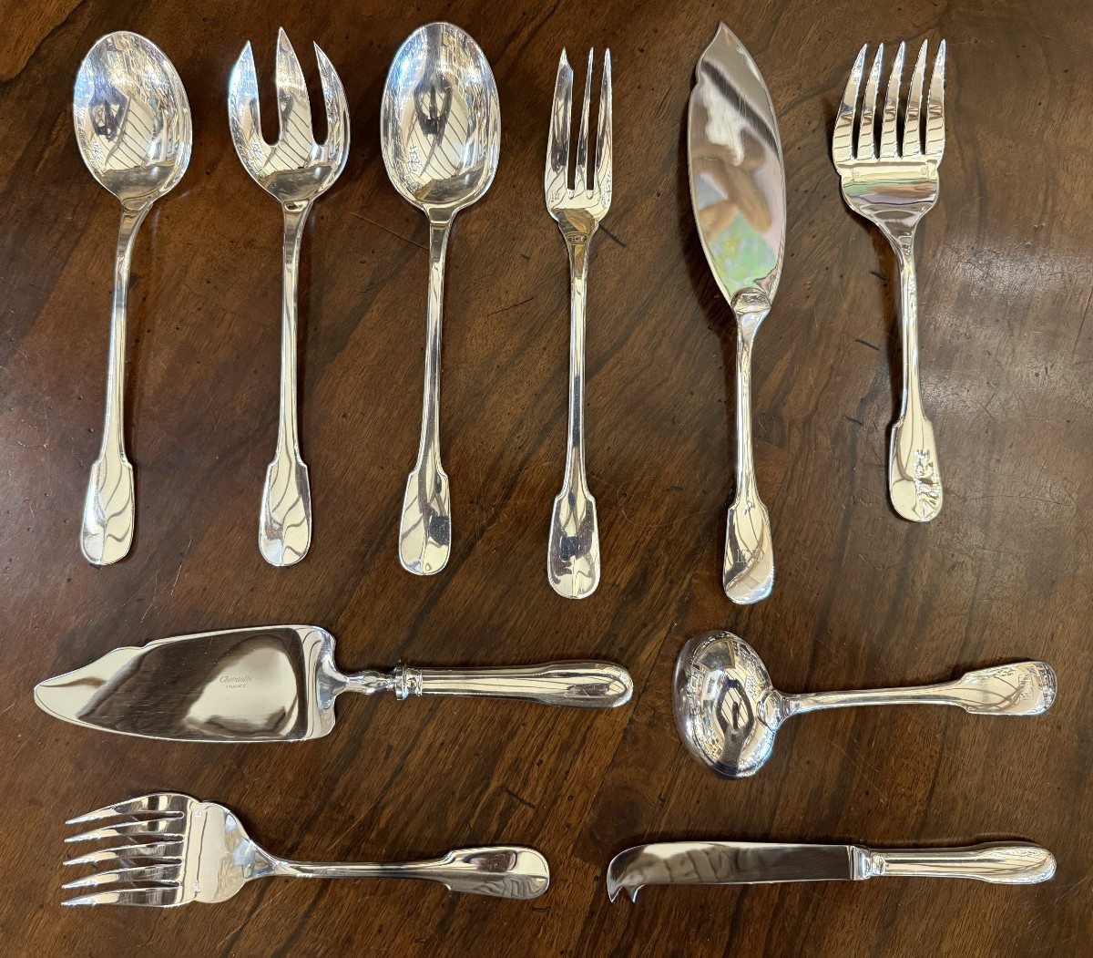 Christofle 142-piece Silver-plated Flatware Set, Cluny Pattern, Very Good Condition-photo-4