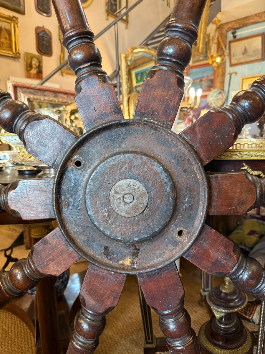 Very Large Mahogany Ship's Wheel From The Trawler Tigre In La Rochelle, 1921-photo-4