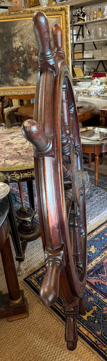 Very Large Mahogany Ship's Wheel From The Trawler Tigre In La Rochelle, 1921-photo-5