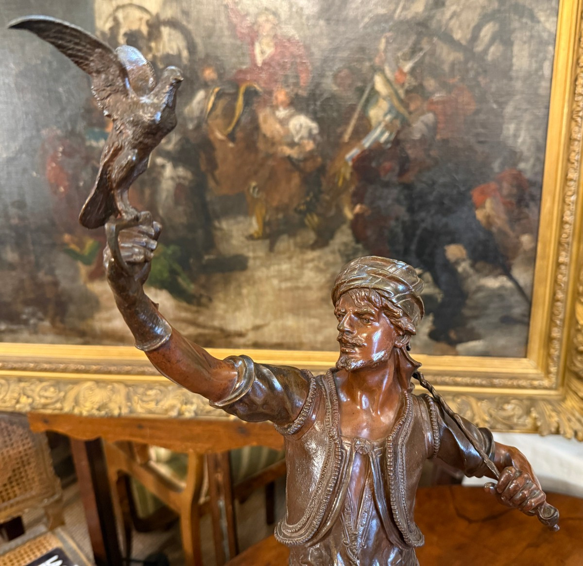 Sculpture bronze orientaliste Le Fauconnier par Marcel Début fin XIXème 66 cm-photo-2