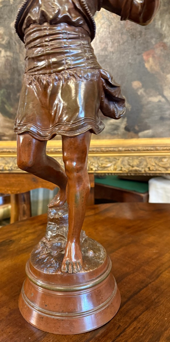 Sculpture bronze orientaliste Le Fauconnier par Marcel Début fin XIXème 66 cm-photo-1