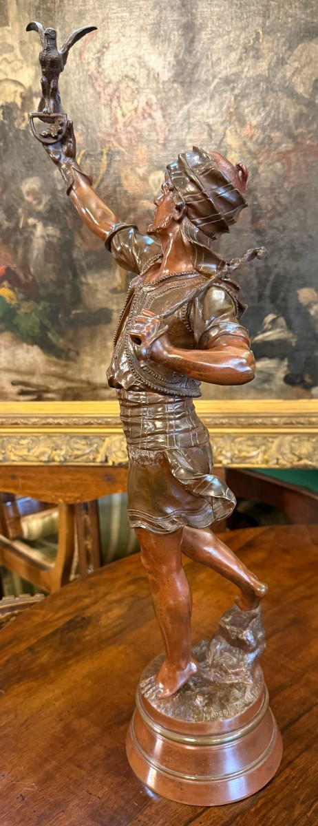 Sculpture bronze orientaliste Le Fauconnier par Marcel Début fin XIXème 66 cm-photo-2
