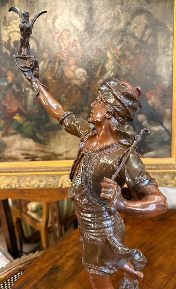 Sculpture bronze orientaliste Le Fauconnier par Marcel Début fin XIXème 66 cm-photo-3