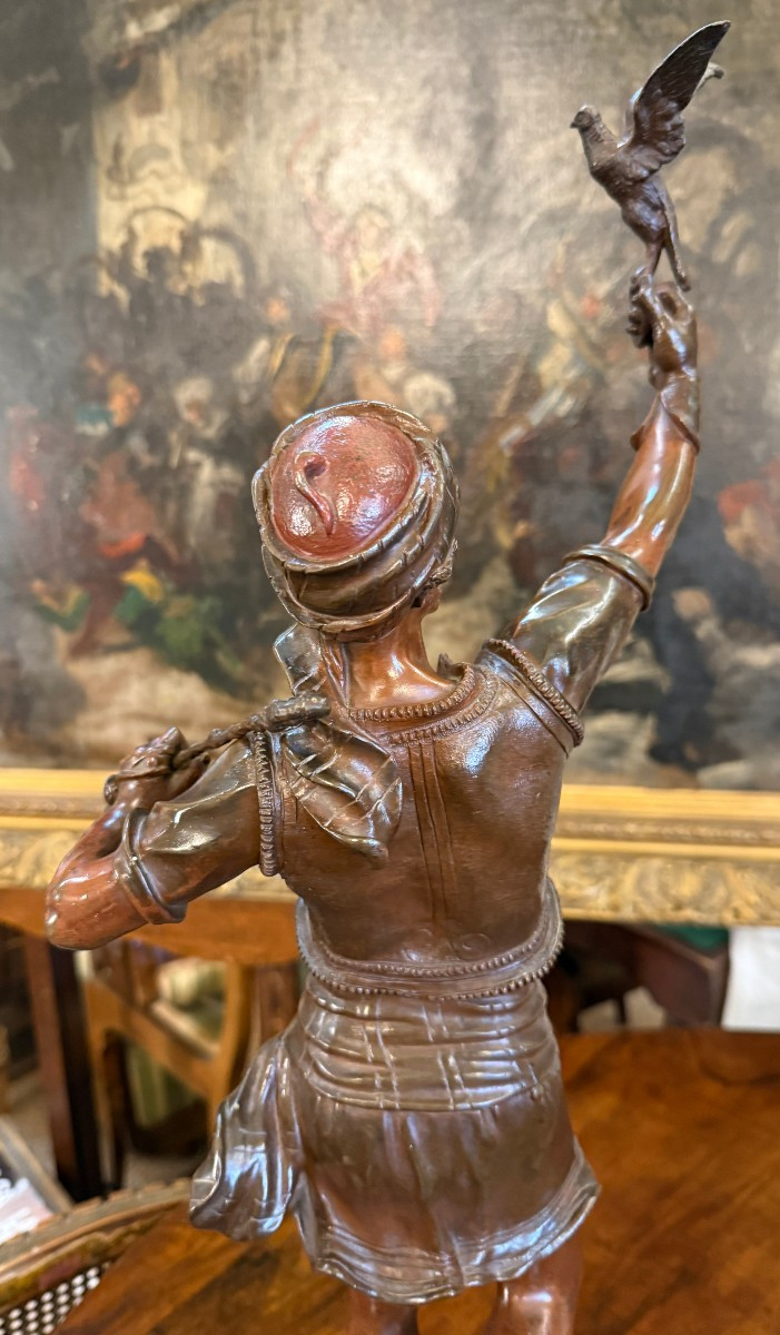 Sculpture bronze orientaliste Le Fauconnier par Marcel Début fin XIXème 66 cm-photo-5