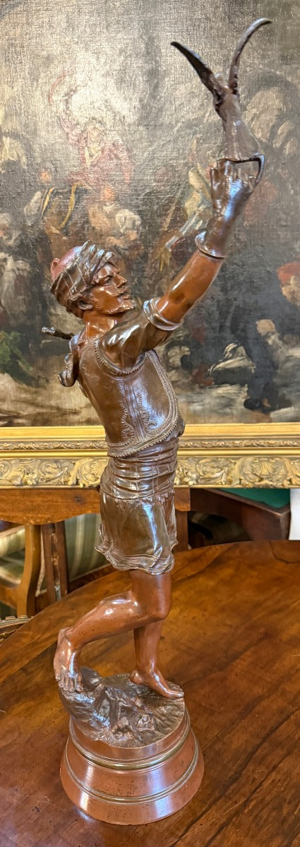 Sculpture bronze orientaliste Le Fauconnier par Marcel Début fin XIXème 66 cm-photo-6
