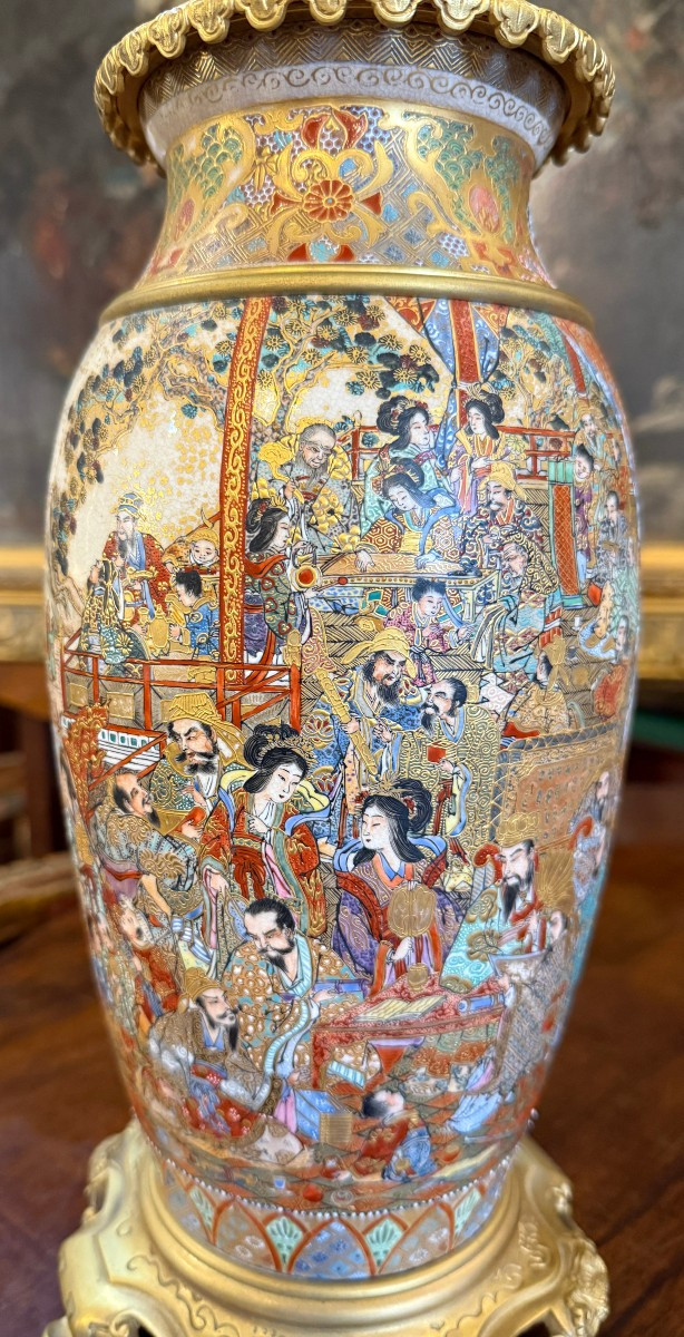 Important Pair Of Satsuma Faience Vases Mounted In Bronze, Japan, Meiji Period, Circa 1880 -photo-3