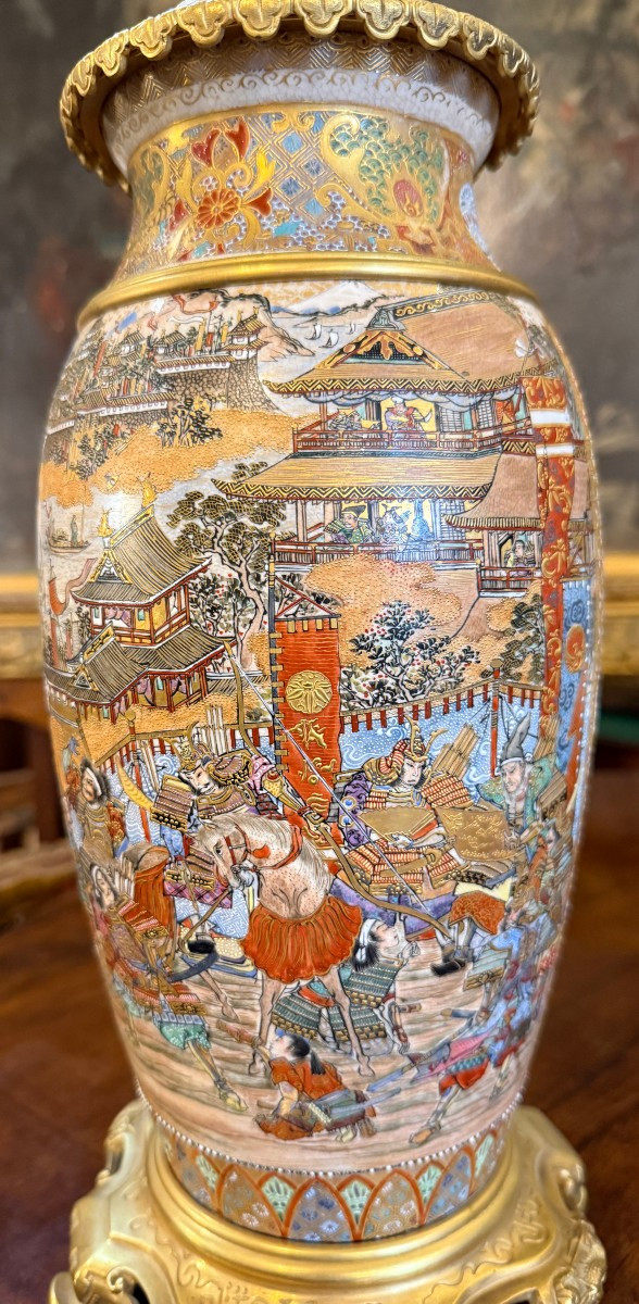 Important Pair Of Satsuma Faience Vases Mounted In Bronze, Japan, Meiji Period, Circa 1880 -photo-1