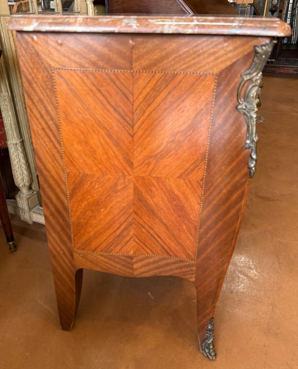Small Louis XV Marquetry Commode With Crossbow-shaped Top, Late 19th Century, 87 Cm-photo-2