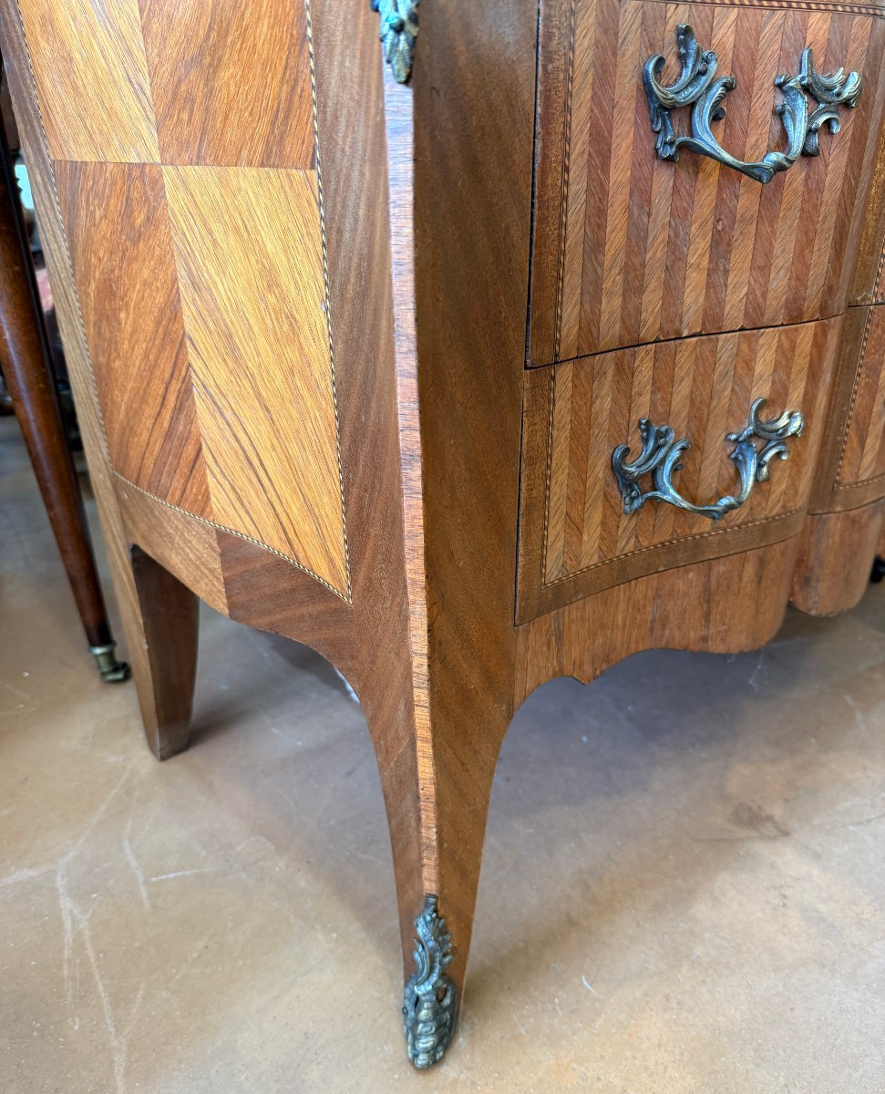 Small Louis XV Marquetry Commode With Crossbow-shaped Top, Late 19th Century, 87 Cm-photo-5