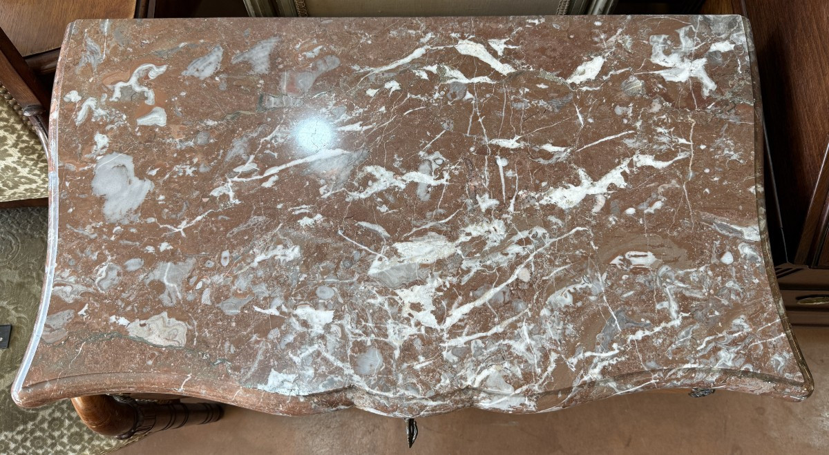 Small Louis XV Marquetry Commode With Crossbow-shaped Top, Late 19th Century, 87 Cm-photo-7