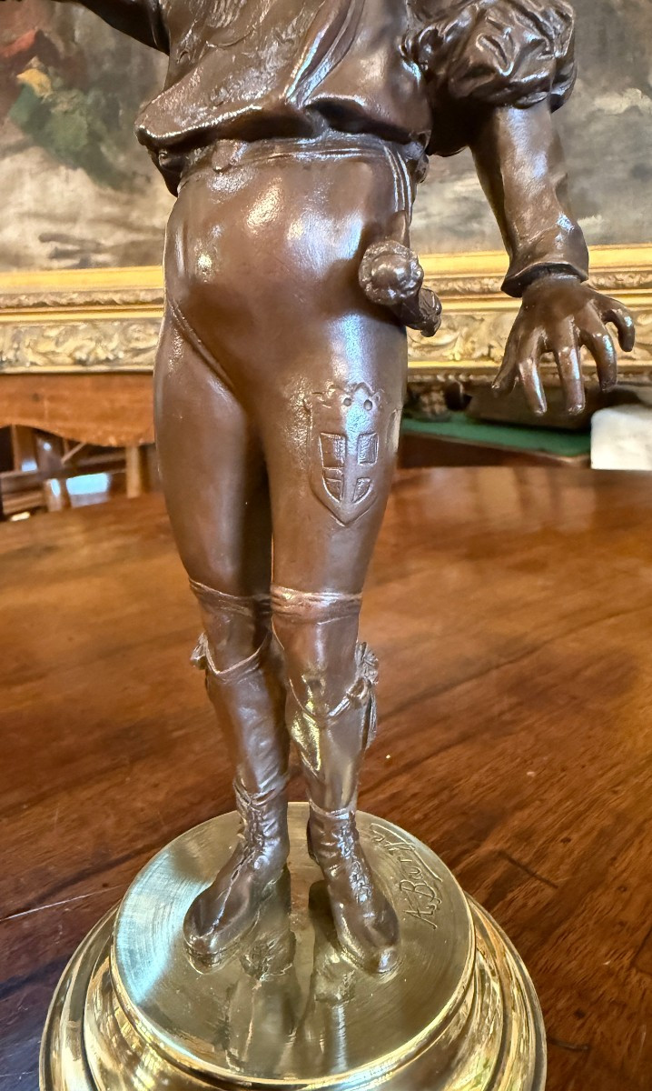 Small Bronze Sculpture Of A Renaissance Man Drinking By Alfred Barye, 19th Century-photo-2