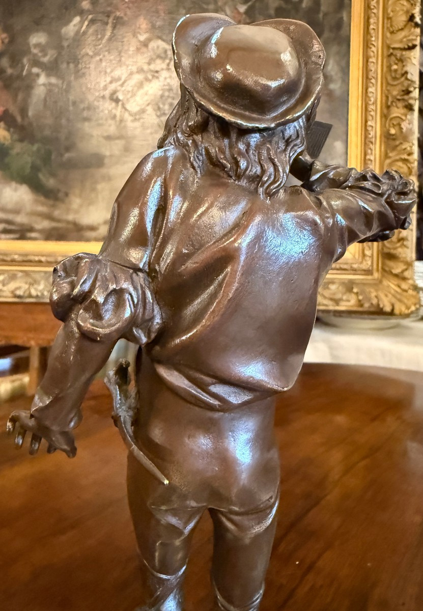Small Bronze Sculpture Of A Renaissance Man Drinking By Alfred Barye, 19th Century-photo-3