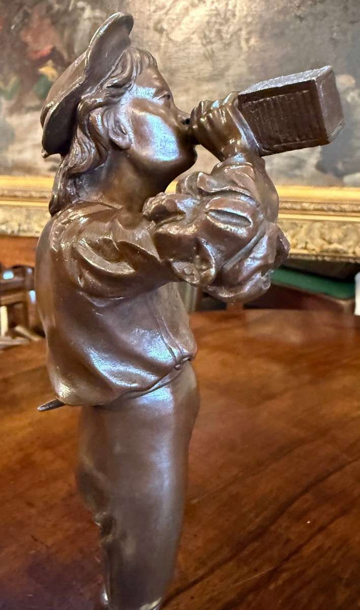 Small Bronze Sculpture Of A Renaissance Man Drinking By Alfred Barye, 19th Century-photo-5