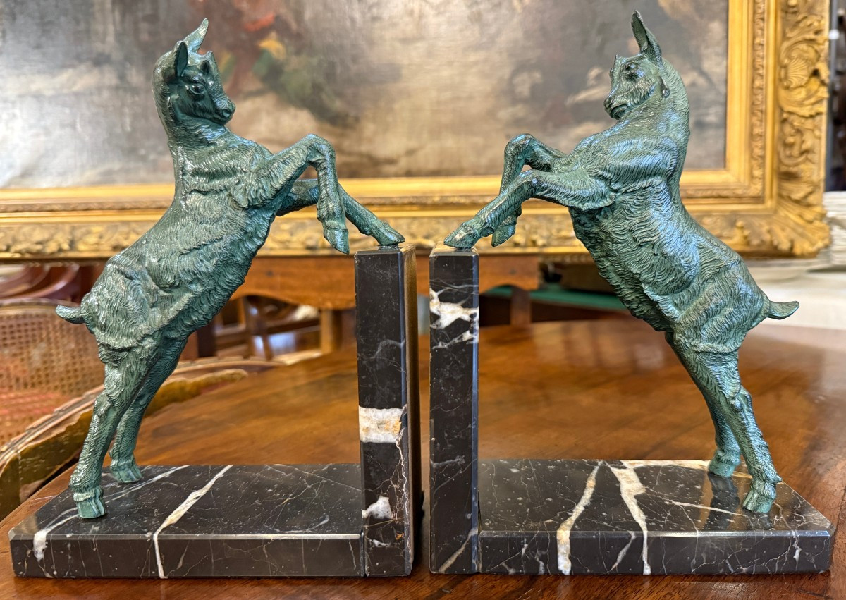 Pair Of Art Deco Bookends With Kid Goats By Carlier Circa 1925