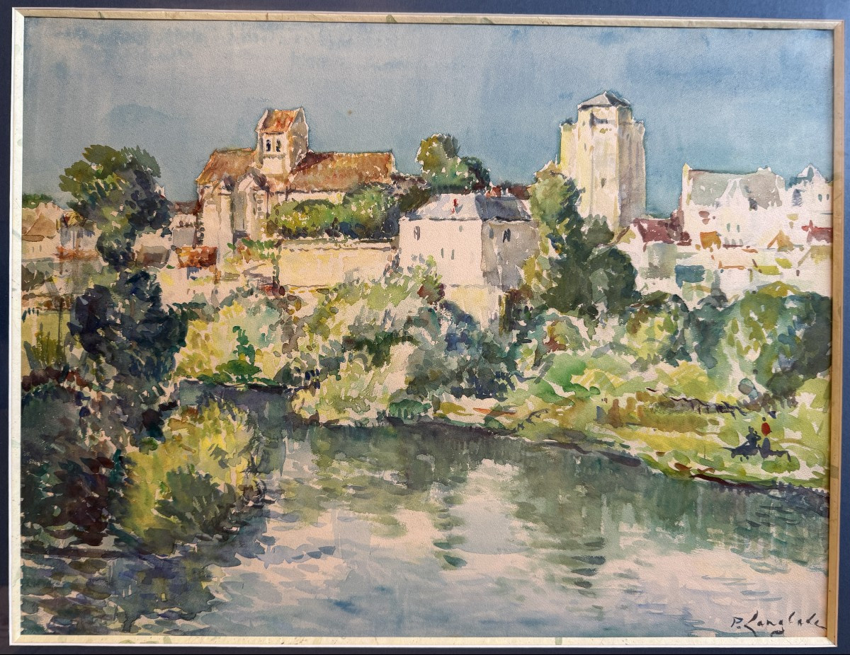 Pierre Langlade Large Watercolor La Roche Posay  Vienne-photo-2