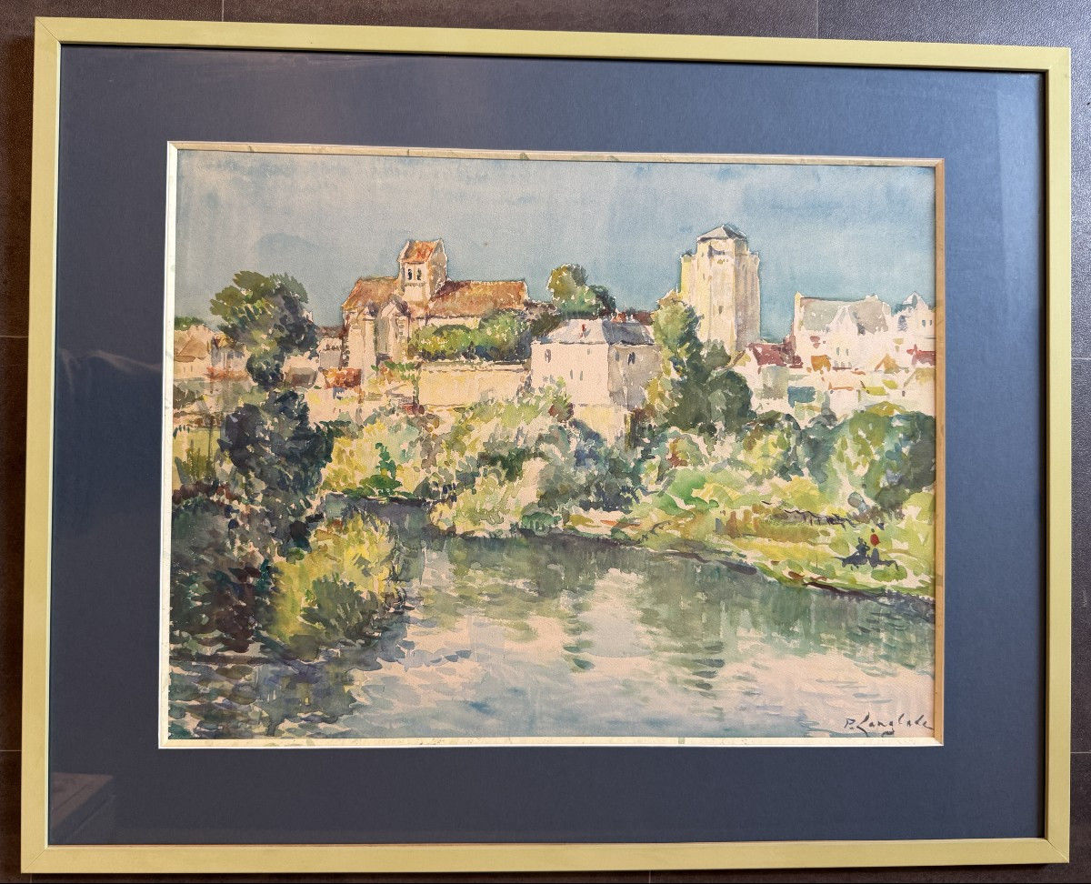 Pierre Langlade Large Watercolor La Roche Posay  Vienne