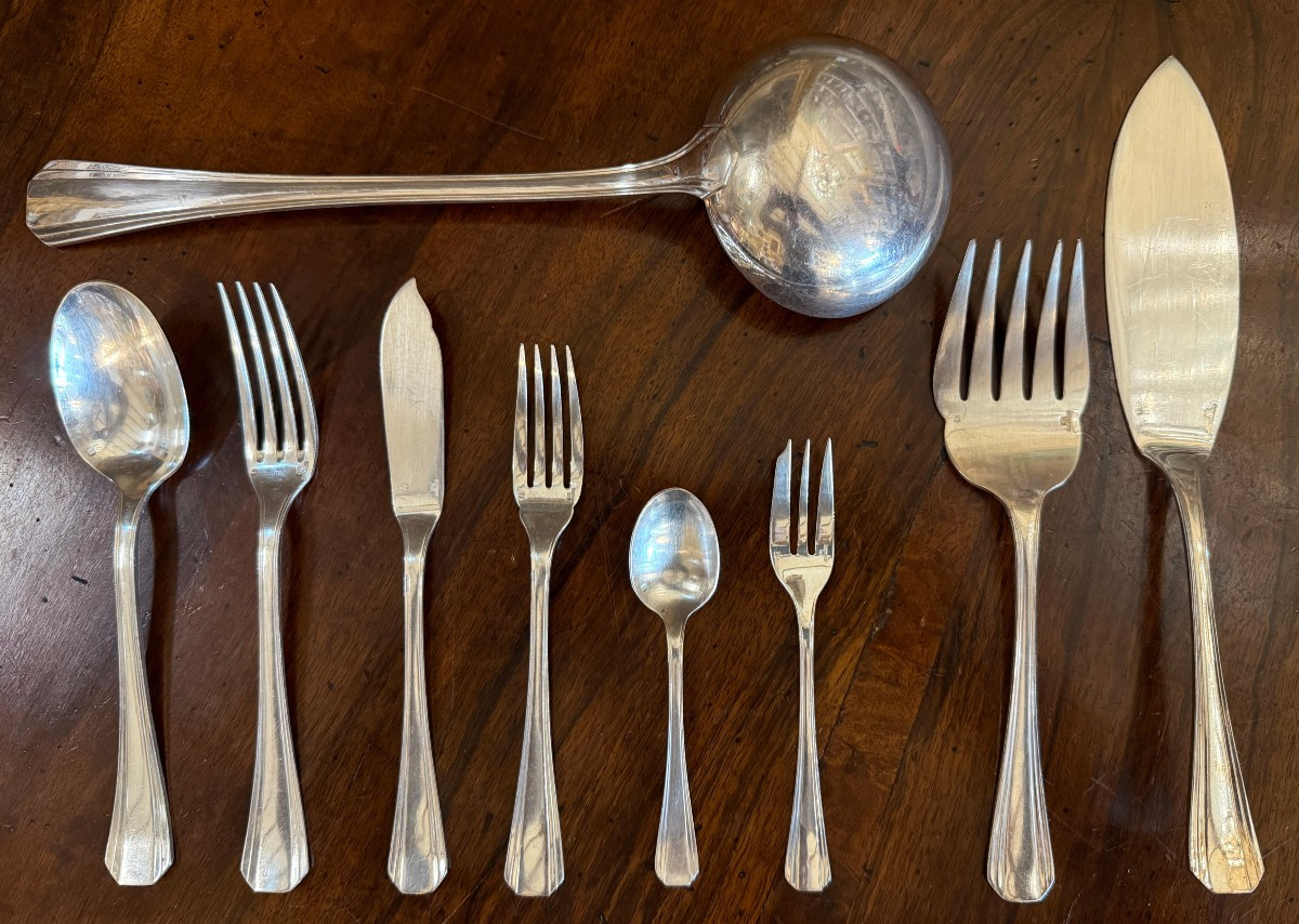 Christofle partie de ménagère Art Déco design Luc Lanel modèle Boréal 75 pièces