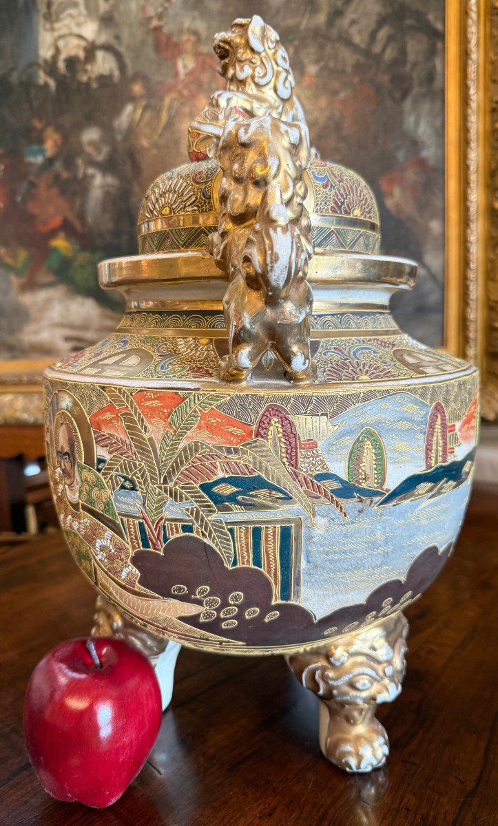 Important brûle-parfum en faïence de Satsuma Japon époque Meiji fin XIXème 45 cm-photo-2