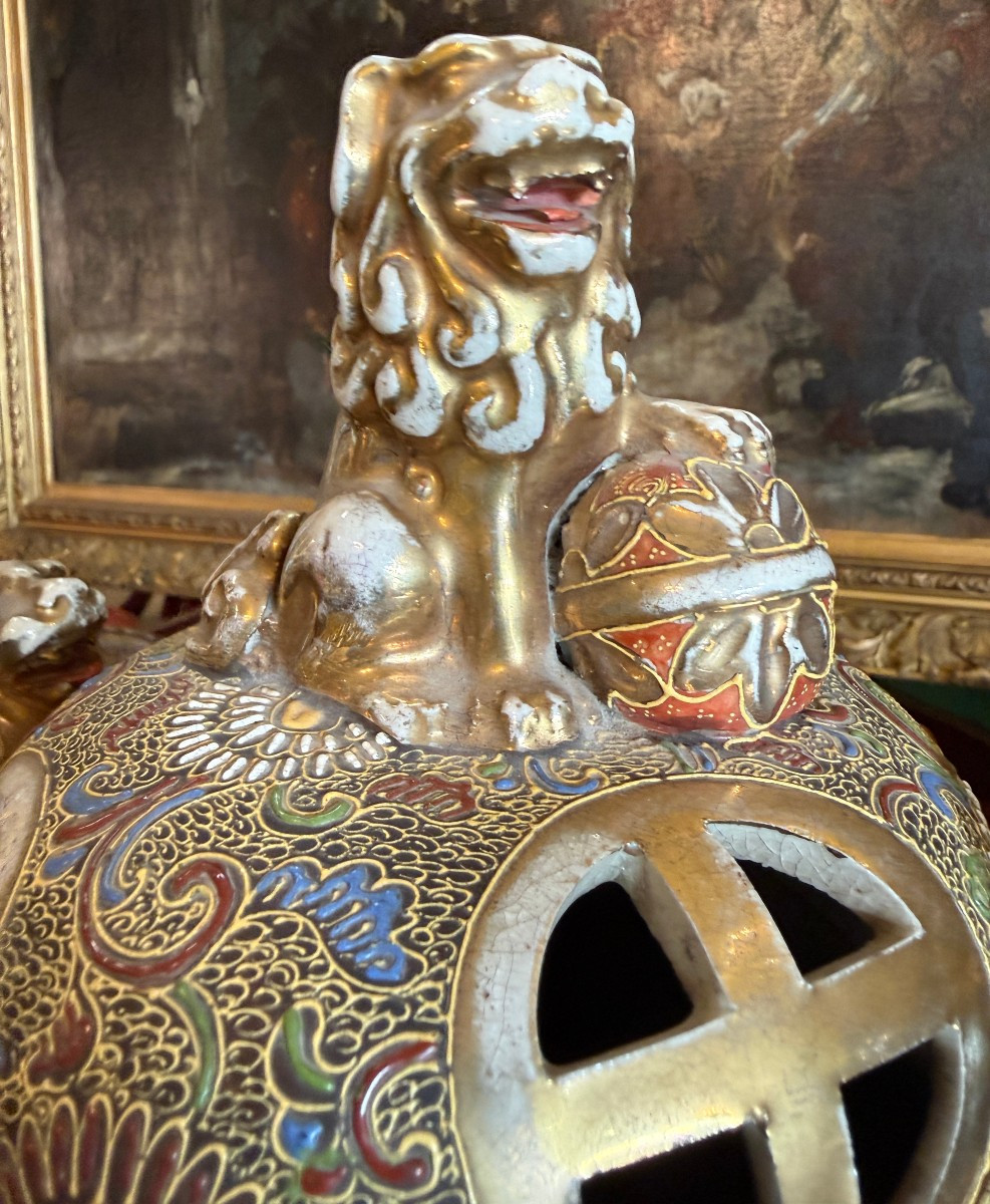 Important brûle-parfum en faïence de Satsuma Japon époque Meiji fin XIXème 45 cm-photo-4