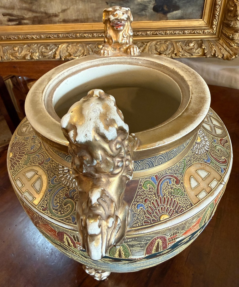 Important brûle-parfum en faïence de Satsuma Japon époque Meiji fin XIXème 45 cm-photo-6