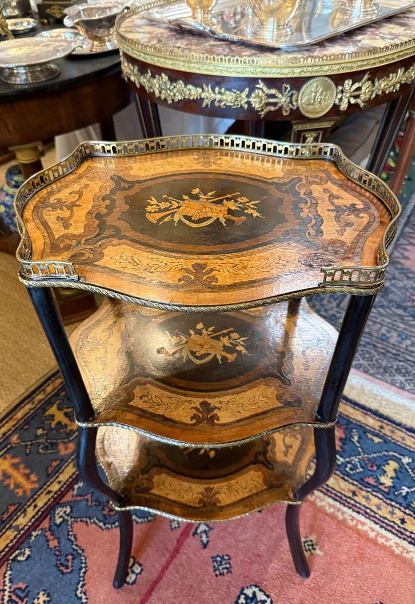 Napoleon III Marquetry Side Table With Musical Instruments, Late 19th Century-photo-3