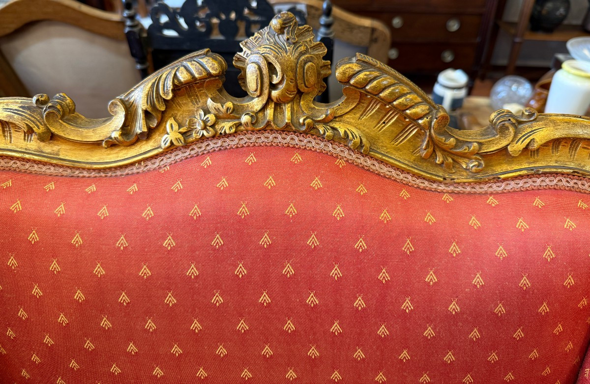 Importante paire de bergères à oreilles en bois doré style Louis XV époque Napoléon III -photo-2