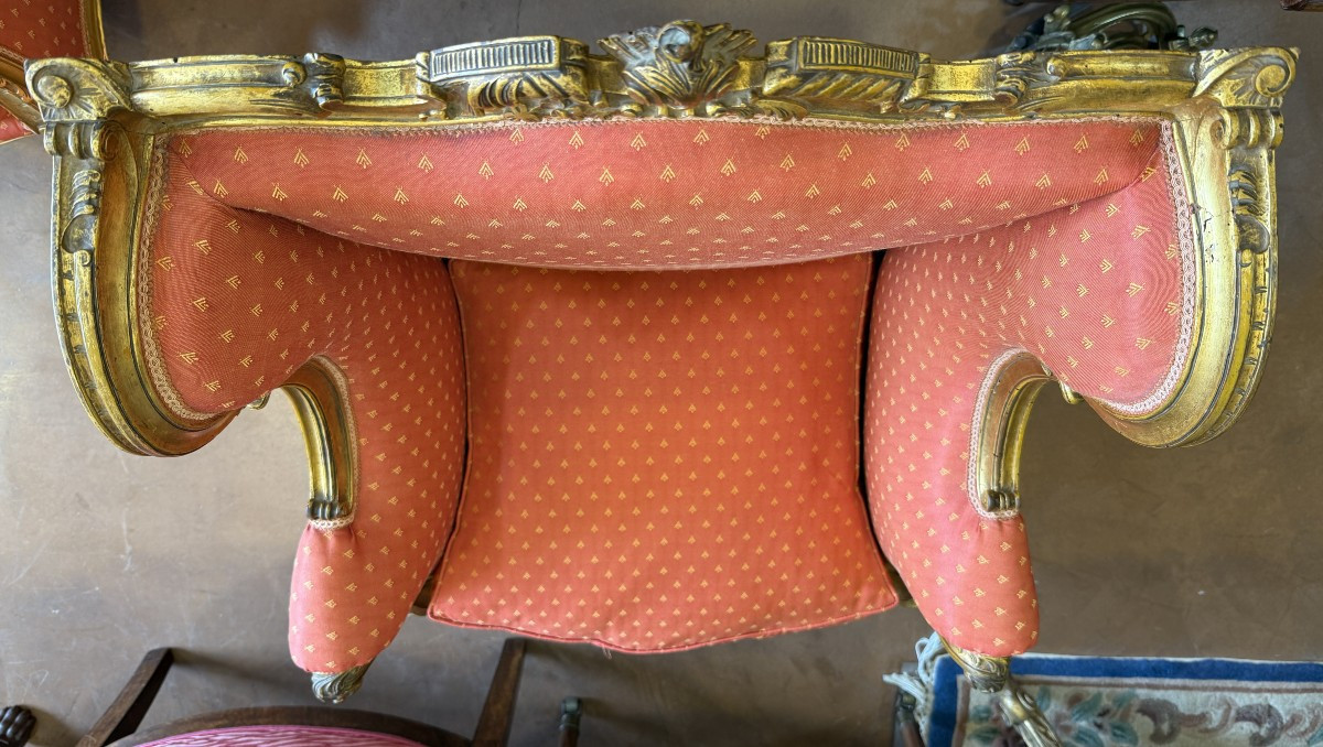 Importante paire de bergères à oreilles en bois doré style Louis XV époque Napoléon III -photo-8