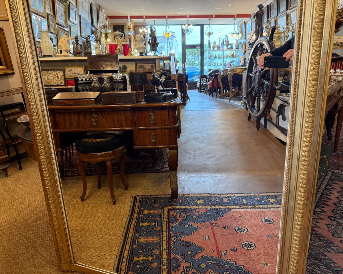 Large Louis XVI Style Fireplace Mirror In Gilded Stucco Wood, Napoleon III Period, Late 19th Century -photo-3