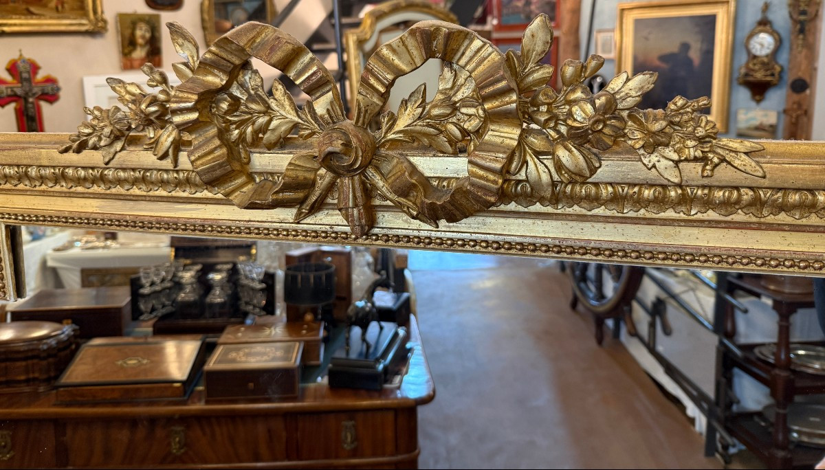 Large Louis XVI Style Fireplace Mirror In Gilded Stucco Wood, Napoleon III Period, Late 19th Century -photo-1