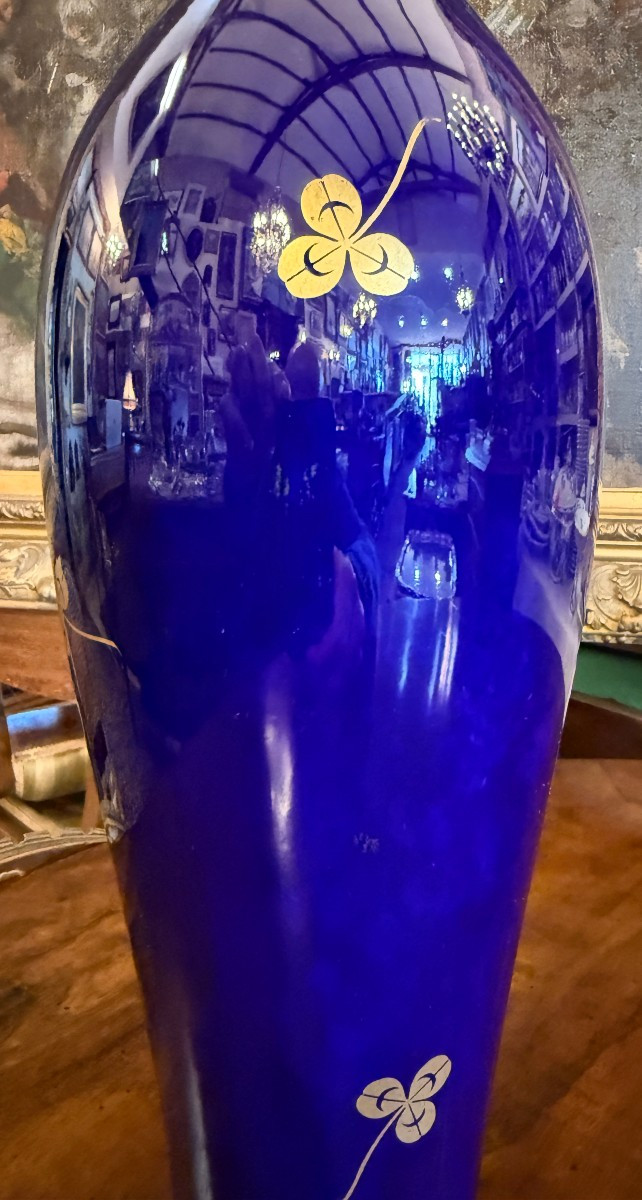 Sèvres Porcelain Vase, Blue Kiln-fired Porcelain, Clover Decoration, 1918-photo-3