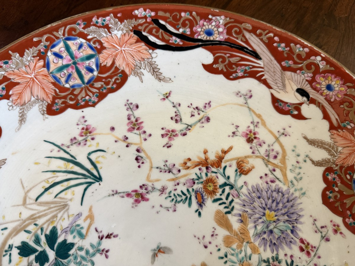 Japon grand plat en porcelaine de Kutani époque Meiji fin XIXème 37,5 cm-photo-2