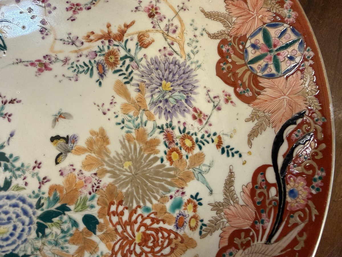 Japon grand plat en porcelaine de Kutani époque Meiji fin XIXème 37,5 cm-photo-3