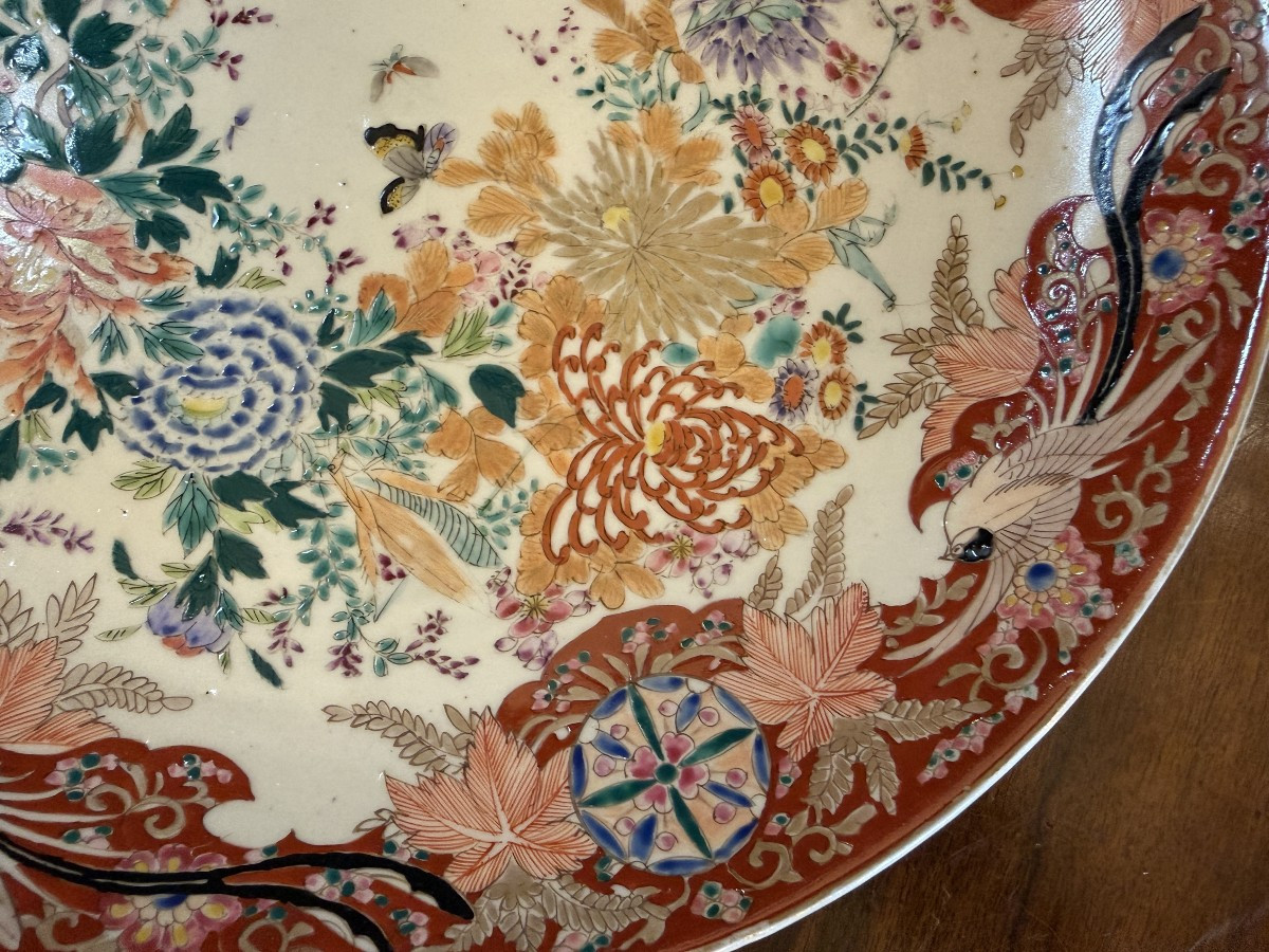 Japon grand plat en porcelaine de Kutani époque Meiji fin XIXème 37,5 cm-photo-4
