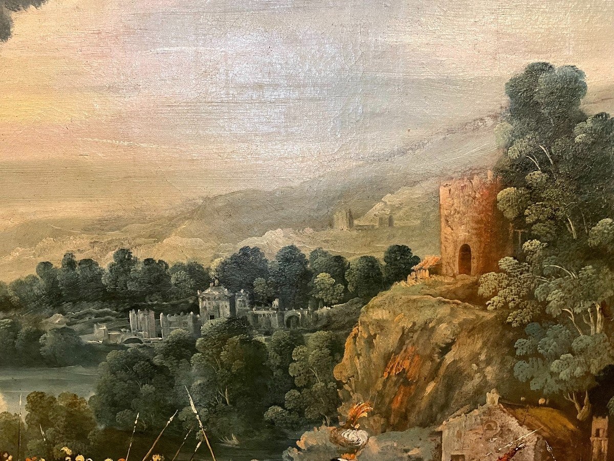 Très grand tableau cavaliers en armes avant la bataille école espagnole XVIIème 152 X 92 cm -photo-7