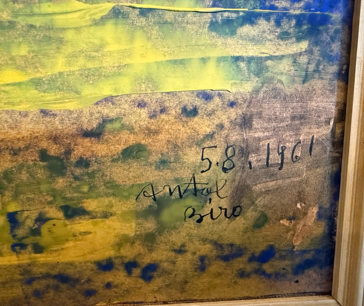 Antal BIRO  tableau composition abstraite  huile sur papier 1961-photo-6