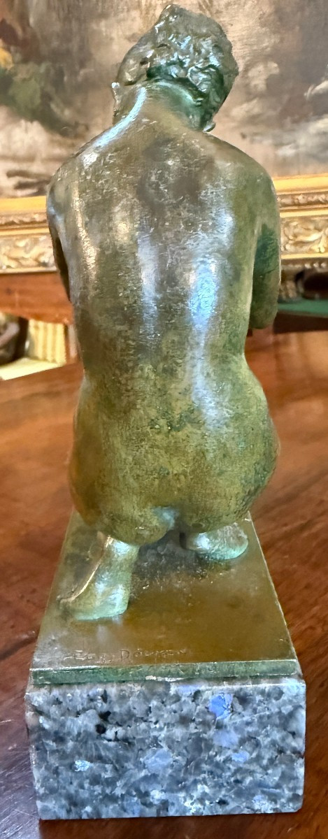 Small Art Deco Bronze Sculpture Of Artemis, Or A Nude Woman Playing With A Kid, By Doumenc-photo-4