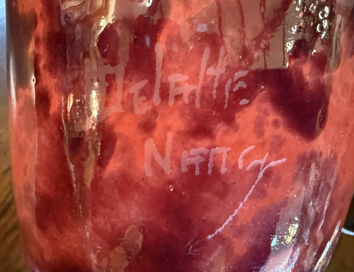 Large Art Deco Glass Vase With Wrought Iron Mount By André Delatte In Nancy, 1925-photo-8