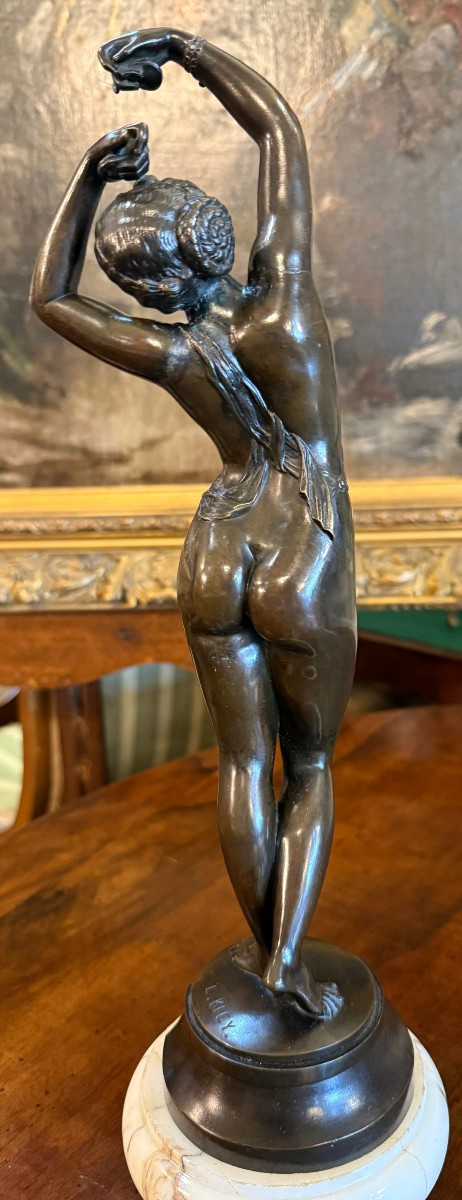 Two Bronze Sculptures Of Nude Female Dancers,  Pendant By Louis Kley, Late 19th Century-photo-3