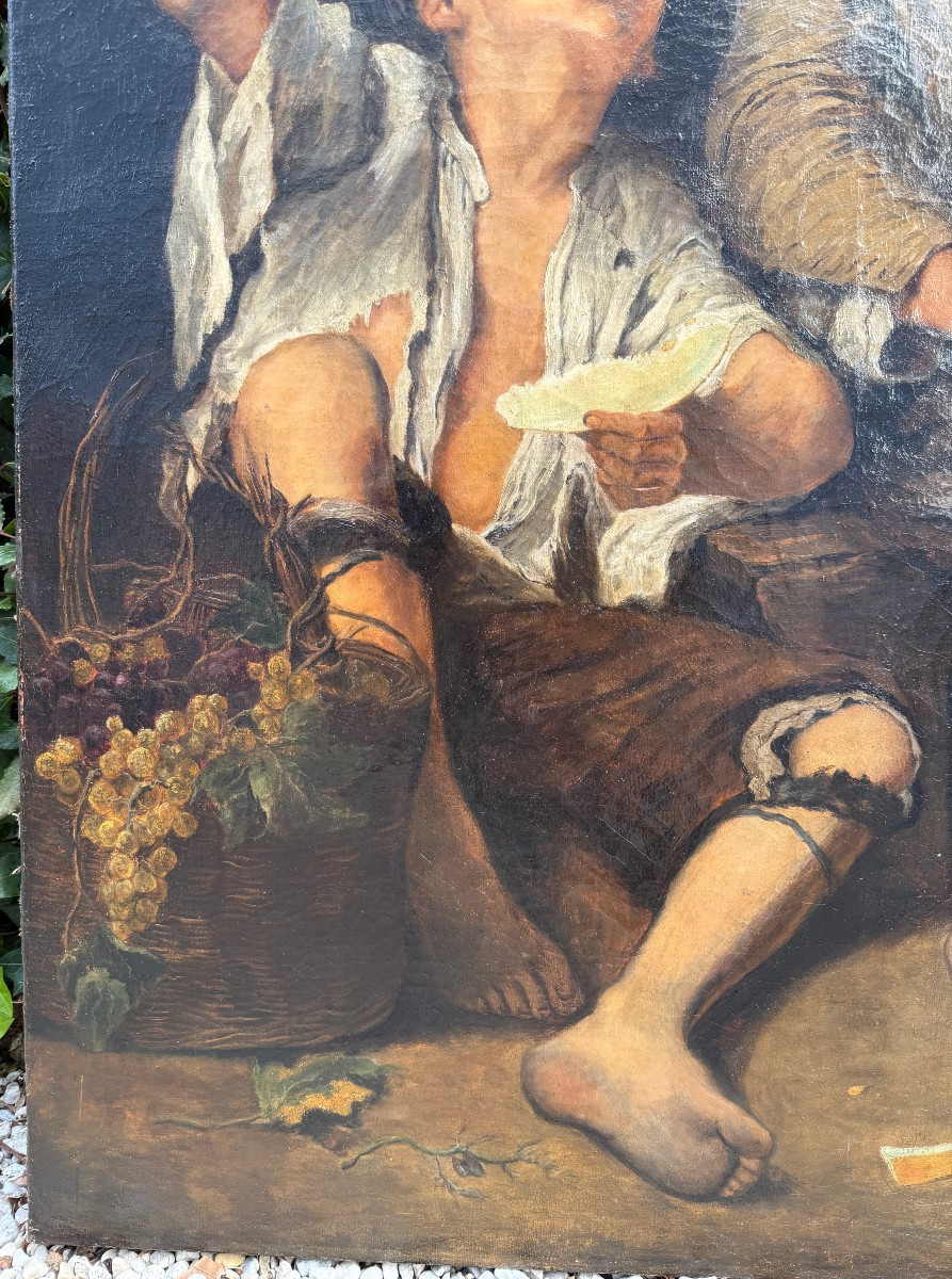 Grand tableau enfants mangeant du melon et du raisin par Murillo copie de Aug Molter vers 1840 -photo-3