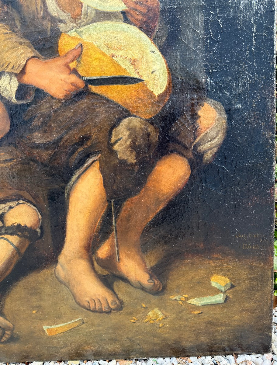 Grand tableau enfants mangeant du melon et du raisin par Murillo copie de Aug Molter vers 1840 -photo-5