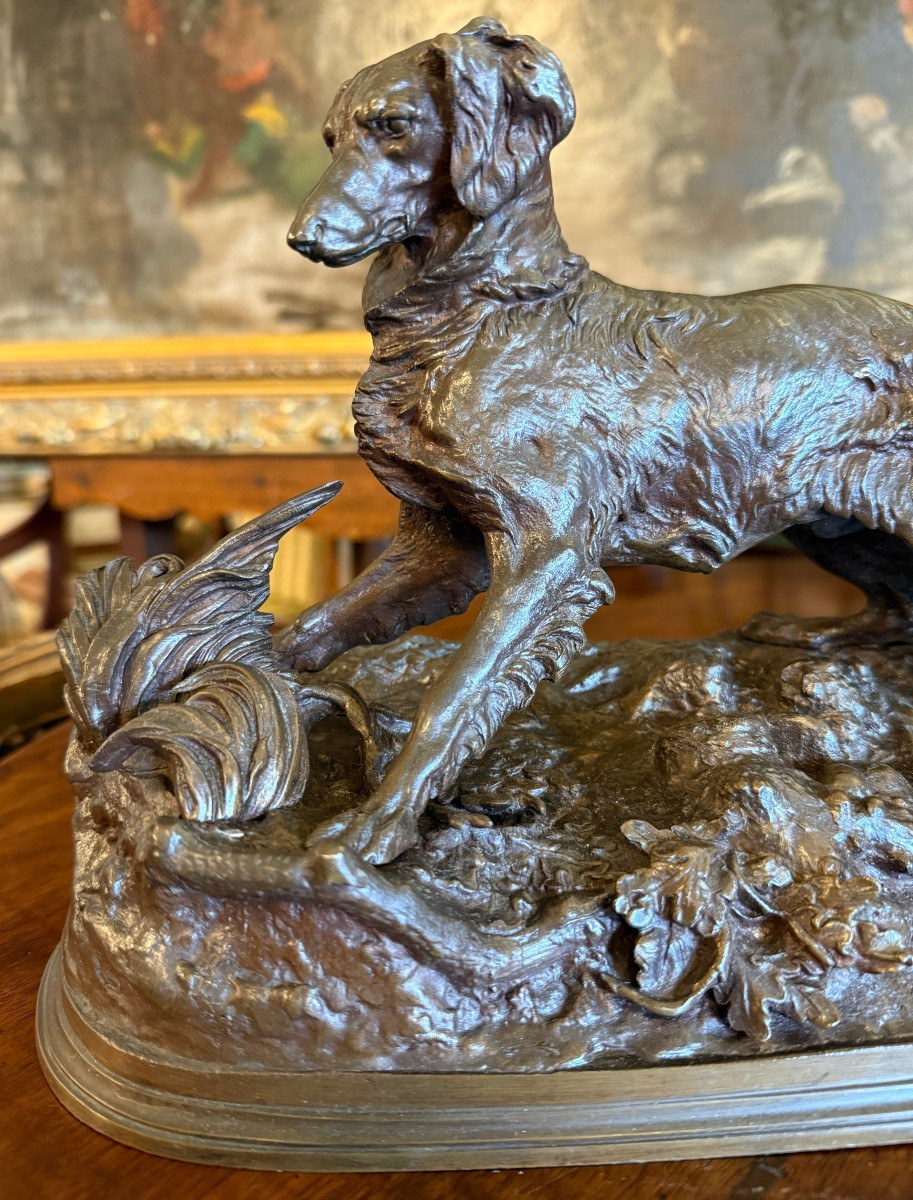 P J Mêne sculpture bronze épagneul chien de chasse fin XIXème-photo-2