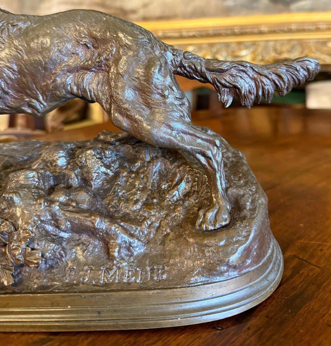 P J Mêne sculpture bronze épagneul chien de chasse fin XIXème-photo-3