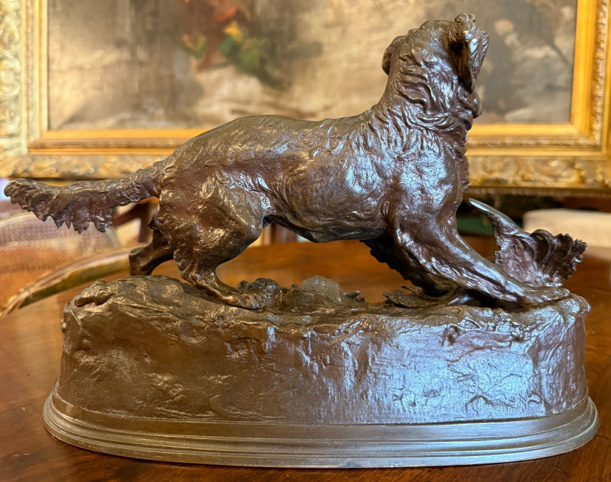 P J Mêne sculpture bronze épagneul chien de chasse fin XIXème-photo-2