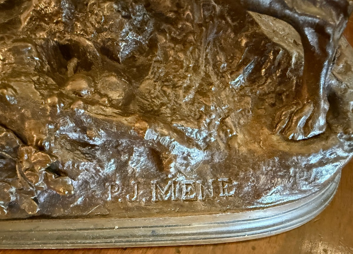 P J Mêne sculpture bronze épagneul chien de chasse fin XIXème-photo-7