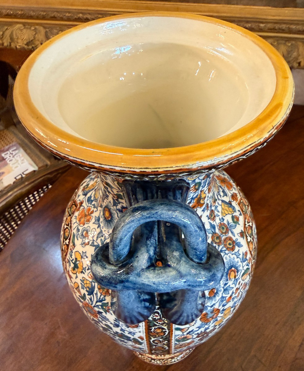 Gien importante paire de vases en faïence fine décor cachemire vers 1900 40 cm-photo-2